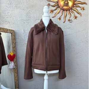 Athleta Westbound Sherpa Jacket Brown Full Zip Cozy Cropped Small Women's